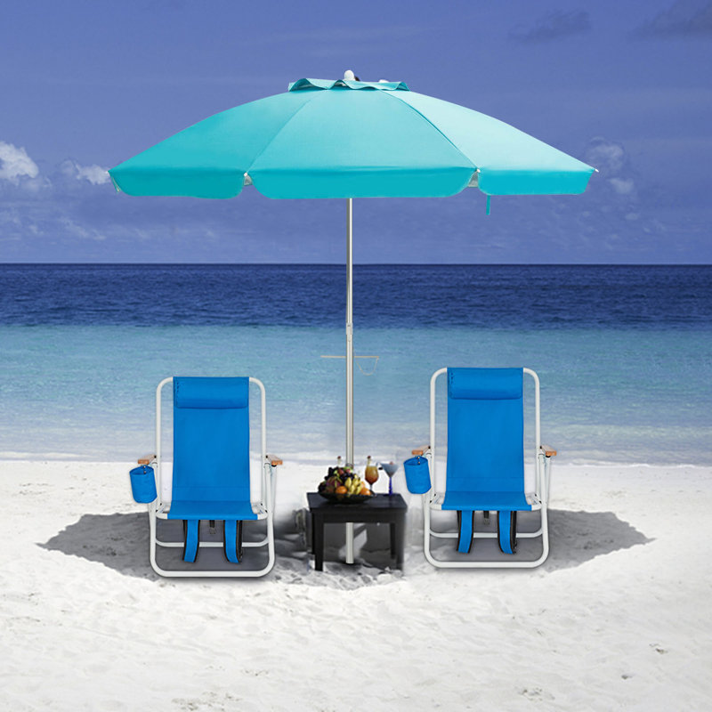 Parasol de plage 6,5 pi avec sac de transport, parasol d'extérieur avec ancre de sable et mécanisme d'inclinaison - bleu
