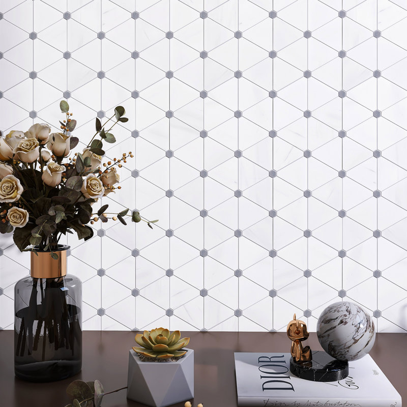 Natural 12.01 in. x 11.74 in. Geometric Polished Marble Mosaic Tile