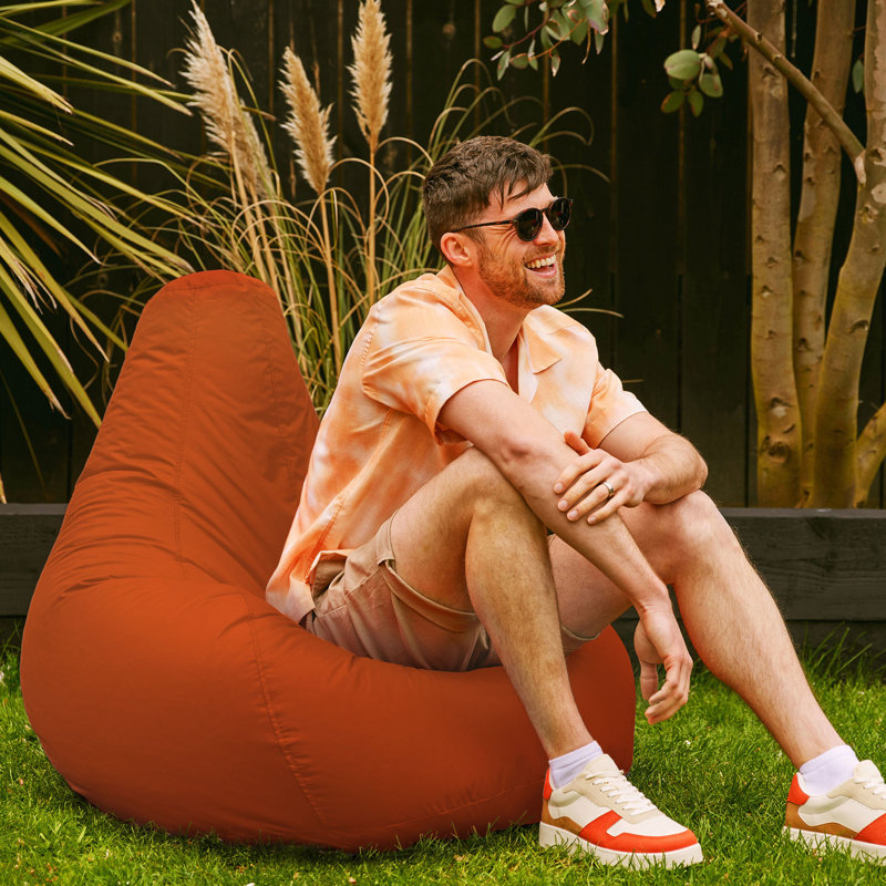 Bean Bag Bazaar Dalton Water-Resistant High Back Recliner Bean Bag, Vibrant Orange