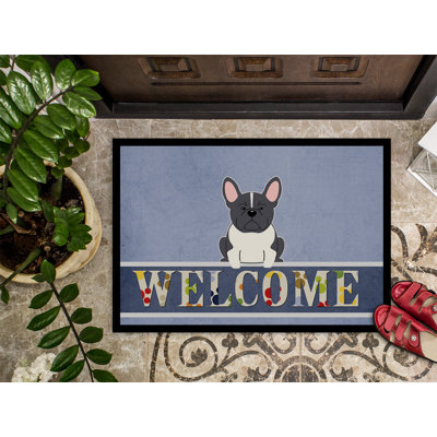 French bouledogue welcome 27 po x 18 po tapis de porte extérieur antidérapant