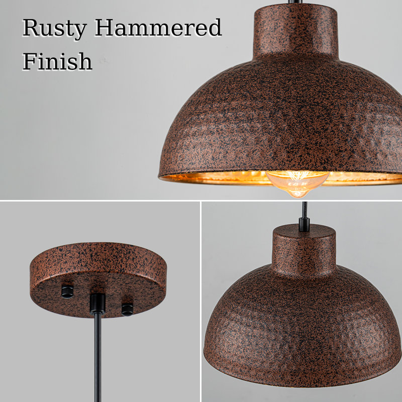 10.24in. 1-Light Industrial Rusty Hammered Dome Pendant
