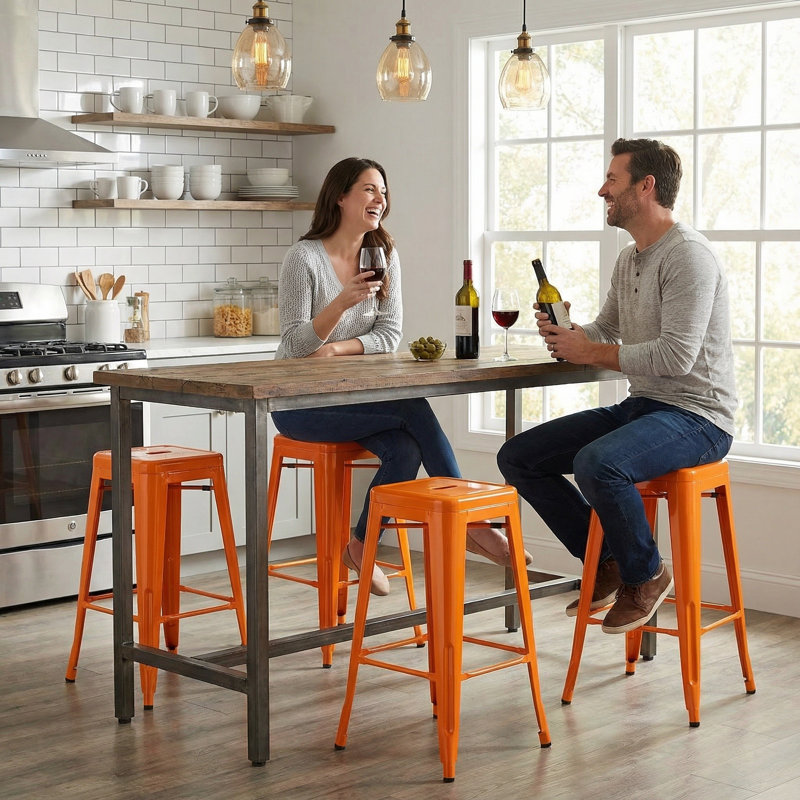 Counter Stool with Metal Frame, Orange