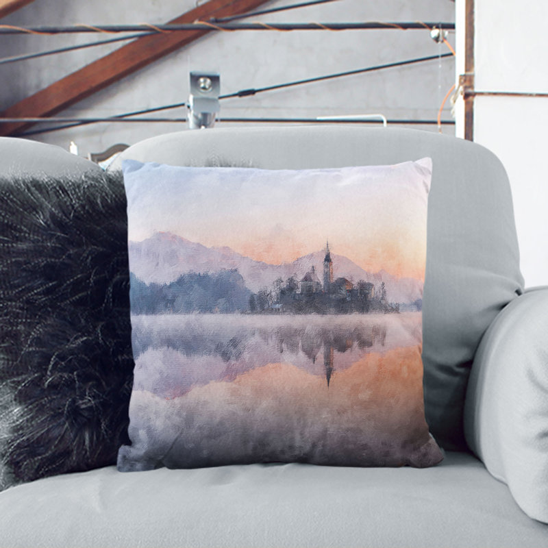 Wintertime at Lake Bled in Slovenia Cushion with Filling, 40cm H x 40cm W x 15cm D