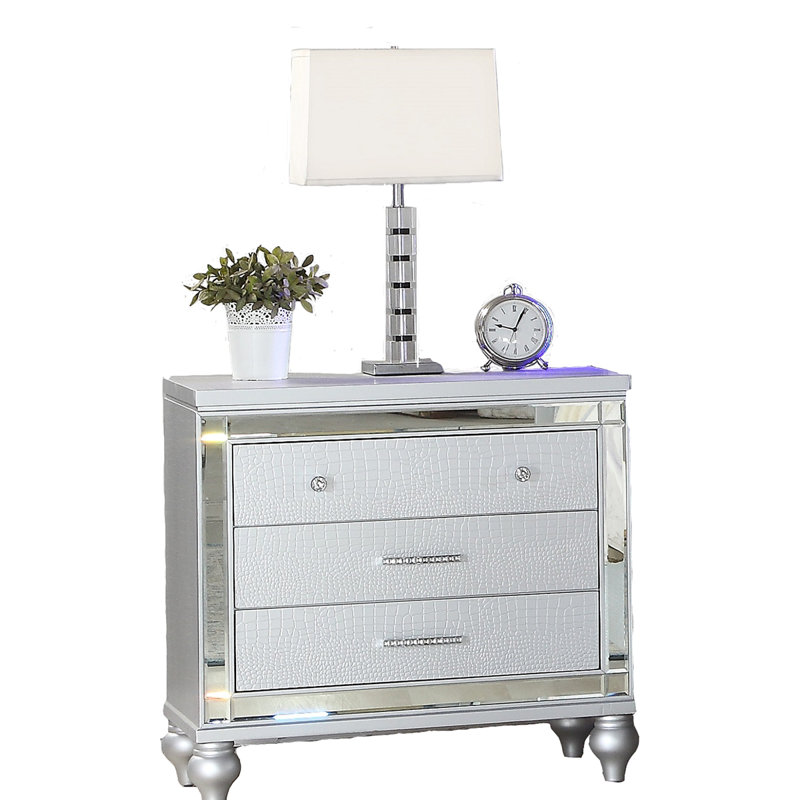 Table de chevet 3 tiroirs Sterling, Argent argent