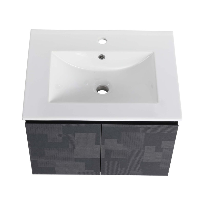 Meuble-lavabo flottant mural avec lavabo en céramique et porte d'armoire à fermeture en douceur, 24"