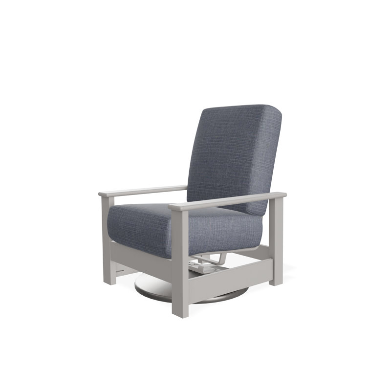 Chaise berçante pivotante cachée en polymère Leeward, Gris chaleureux, Denim prouvé