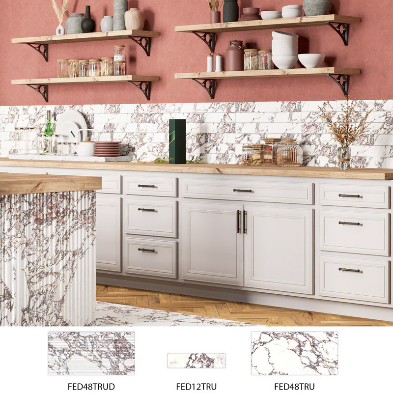Touche 2-7/8 In. X 11-3/4 In. Porcelain Floor And Wall Tile, Red/White