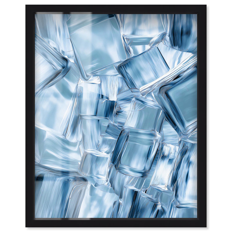 «Crystal Cubes Shadowbox Print», art abstrait bleu par Art Remedy, H 31 po x l 25 po, Noir