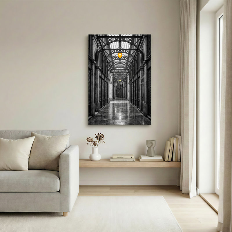 Art mural sur toile en fer noir et blanc avec lampe jaune, 36"H x 24"W