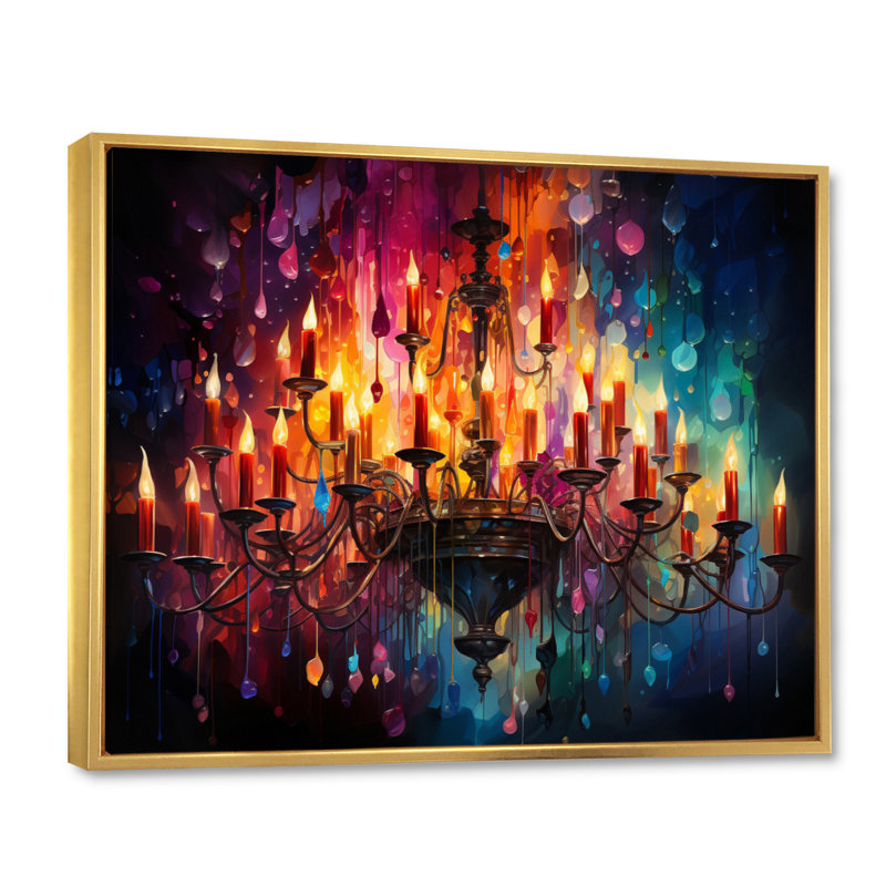 Lustre brillant pointillisme chromatique, Cadre flottant doré, H 34 po x l 44 po