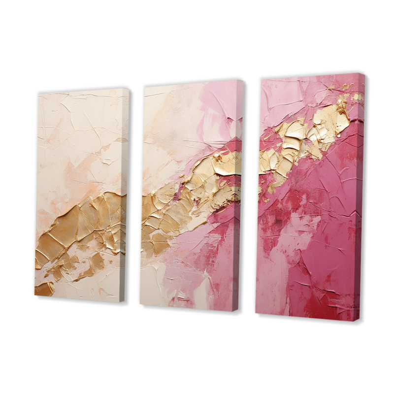 «Pink Gold Minimalisme Poteries I», ensemble d'art mural sur toile à spirales abstraites, H 28 po x l 36 po x P 1 po