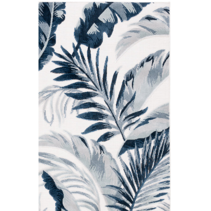 Sandisfield Floral Ivory/Navy/Grey Indoor / Outdoor Area Indoor/Outdoor Area Rug, Rectangle 6'5" x 9'6"