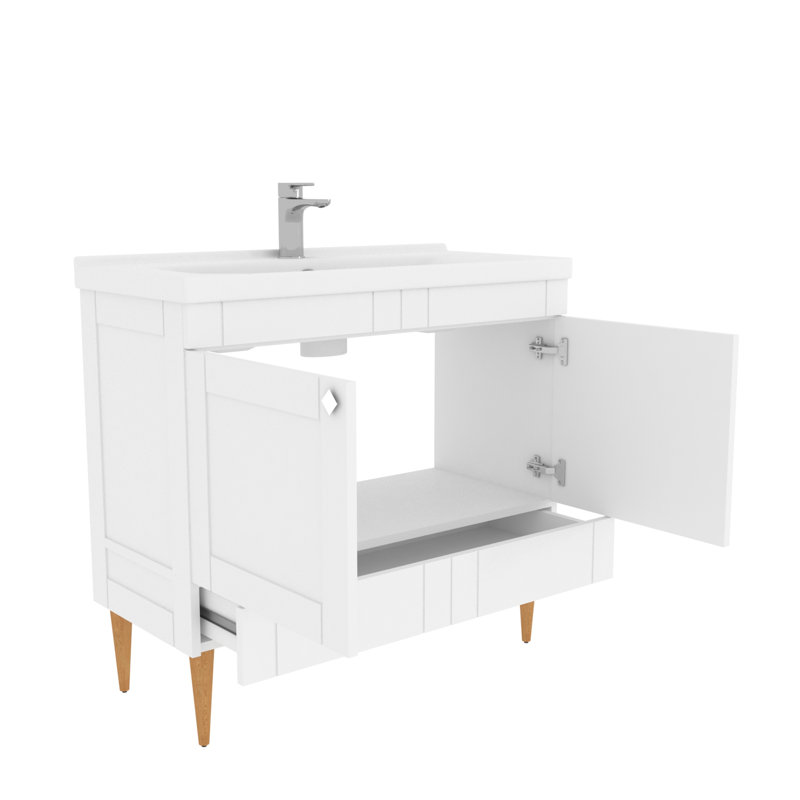 Meuble-lavabo avec lavabo en céramique Sara, Blanc, 39"