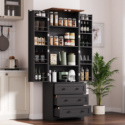 72'' Tall Kitchen Pantry Cabinet, Freestanding Tall Cupboard Storage Cabinet with 3 Drawers