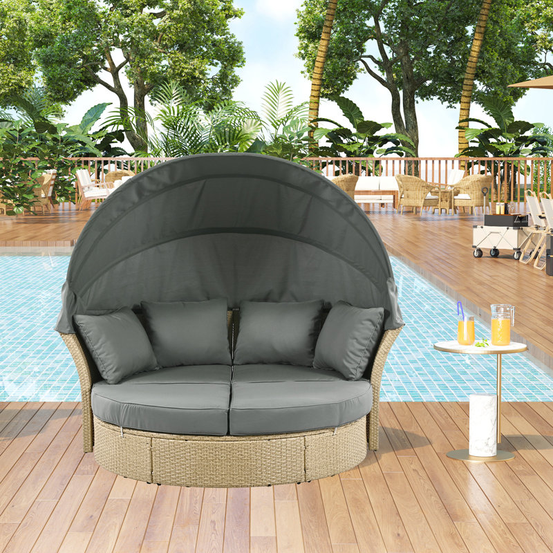 Mobilier de patio confortable avec housses à fermeture à glissière et auvent - Canapé modulaire extérieur gris pour l'eau - Coussins