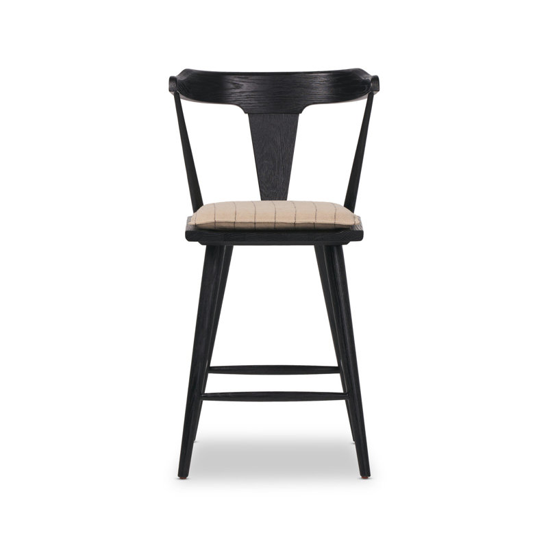 Garth Solid Wood Bar Stool, Sandy Oak, Lavon Flint/Linen Blend, Bar Stool (29.94" Seat Height)