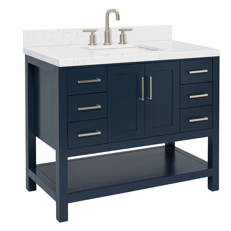 ARIEL Magnolia 42 Single Bathroom Vanity with Top, Midnight Blue, Rectangular
