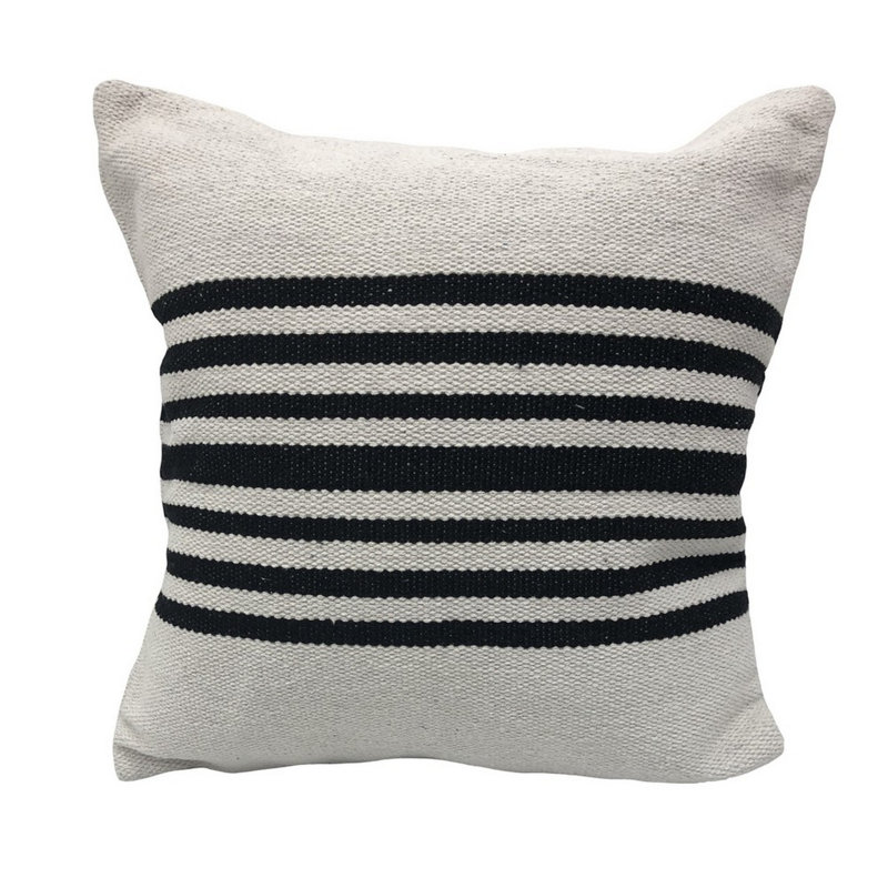Coussin en coton rayé noir et blanc 22 po x 22 po