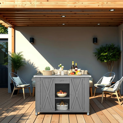 Îlot de cuisine extérieur avec comptoir en acier inoxydable de couleur naturelle
