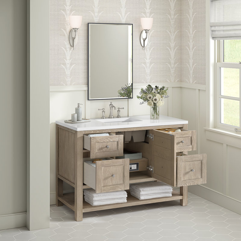 Breckenridge 48'' W Single Vanity, Whitewashed Oak, 8" Widespread, White Zeus