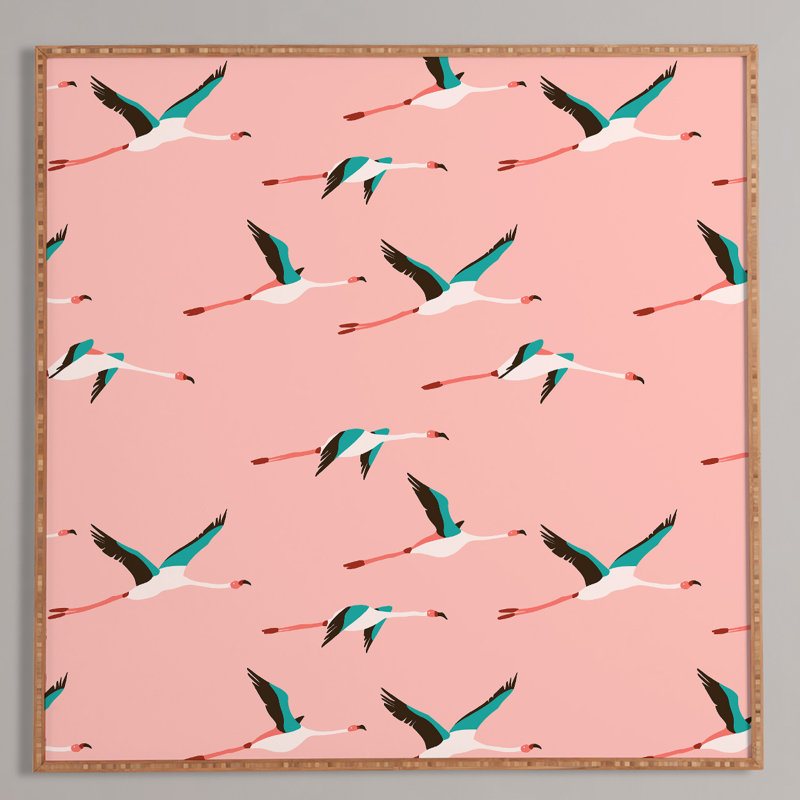 Flamant rose - cadre photo, impression sur bois, H 30 po x l 30 po x P 1 po