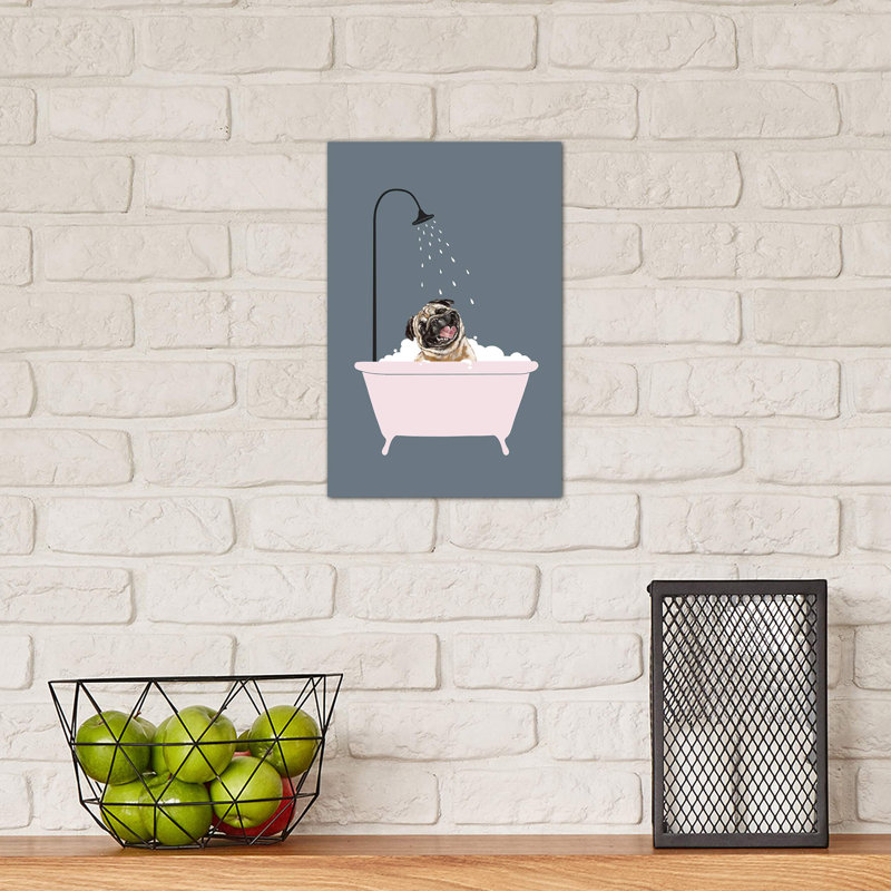 Laughing Pug Enjoying Bubble Bath by Big Nose Work - Single Picture Frame Print on Canvas, No Frame