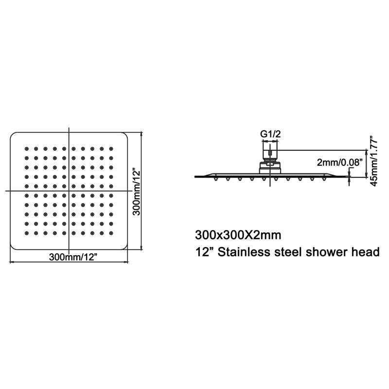 Rain Adjustable Shower Head 1.8 GPM GPM, Square, Matte Black, 10" W X 10" L