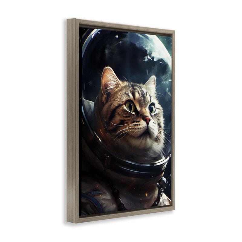 «Amazed Astronaut Cat» par Roozbeh Bahramali, Cadre flottant orme Montalcino, H 31 po x l 21 po