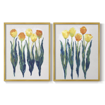 Tulipes en rang I - reproduction encadrée de qualité supérieure - prête à être accrochée - aucun clou requis - aucun clou requis