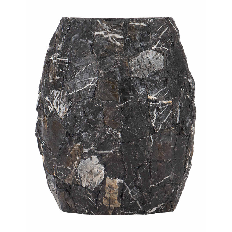 Tambora Transitional Black Round Wood & Stone Side Table