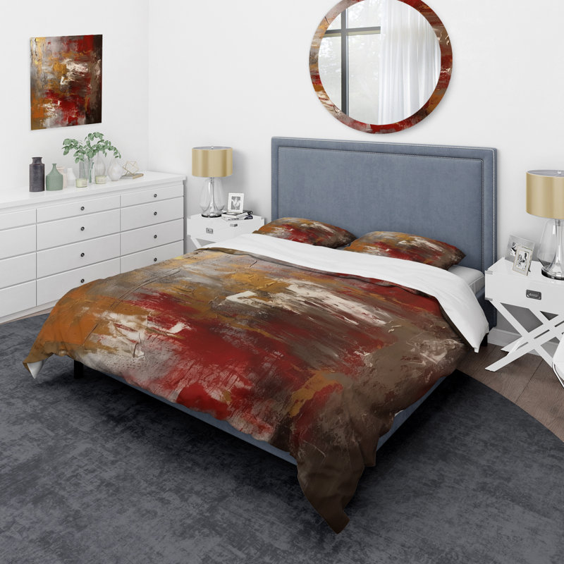 Ensemble de housse de couette abstrait en polyester et microfibre Ancien italien Revelations en or et rouge I