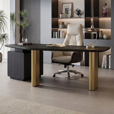 Black Bronze Curved Manufactured Wood Stainless Steel With 3 Drawers Desk