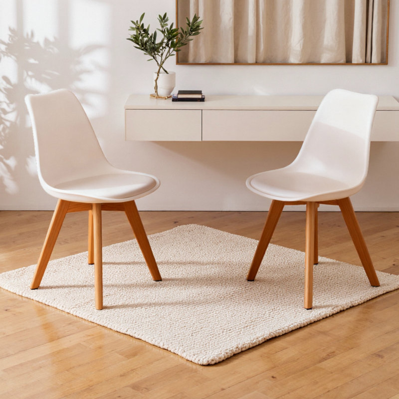 Set Of 4 Medieval-modern Dining Chairs – Upholstered Pu Leather Chairs With Wooden Legs For Kitchen & Dining Room, White