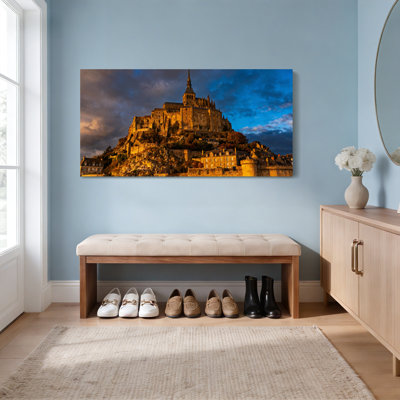 Mont Saint Michel Cathedral Landscape Canvas Wrapped Wall Art Oil Painting Print Set Of 1