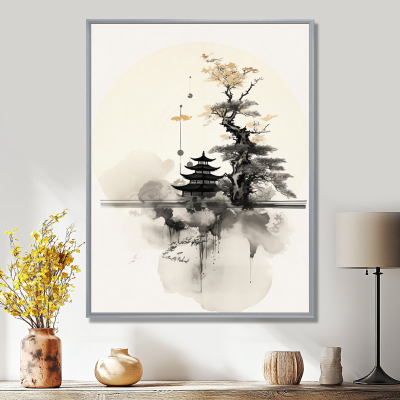 Asian Art Samurais Landscape II - impressions murales asiatiques, Encadrement argenté, 40" H x 30" W