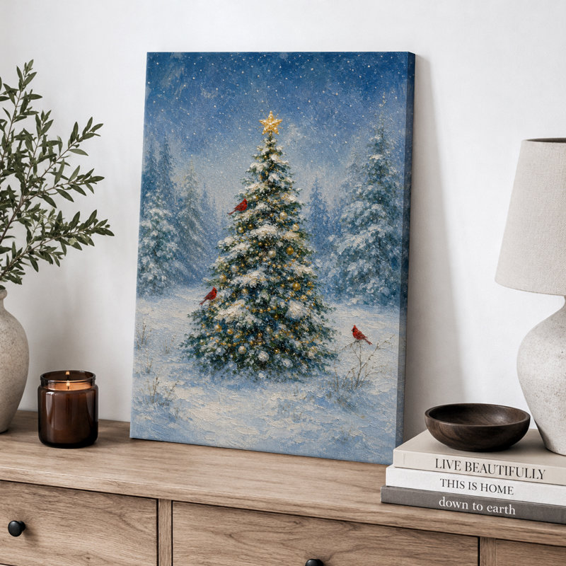 «Snowy Forest Christmas Tree», art de chambre à coucher, impression sur toile encadrée, H 18 po x l 12 po x P 1,5 po