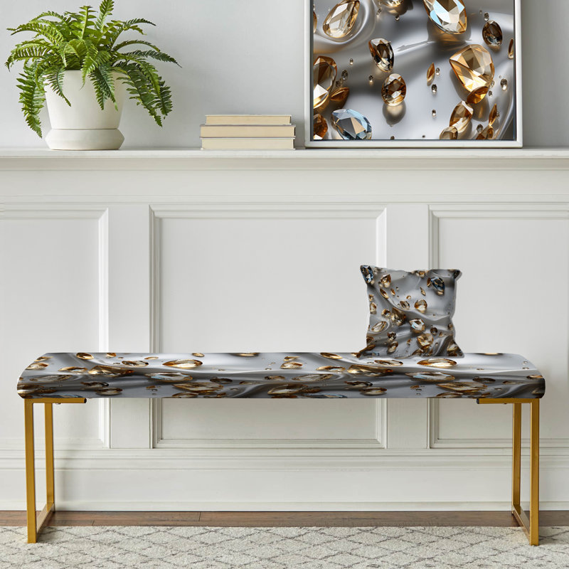 Grey And Gold Crystal Reflections Glam - Glam Upholstered Gold Bench