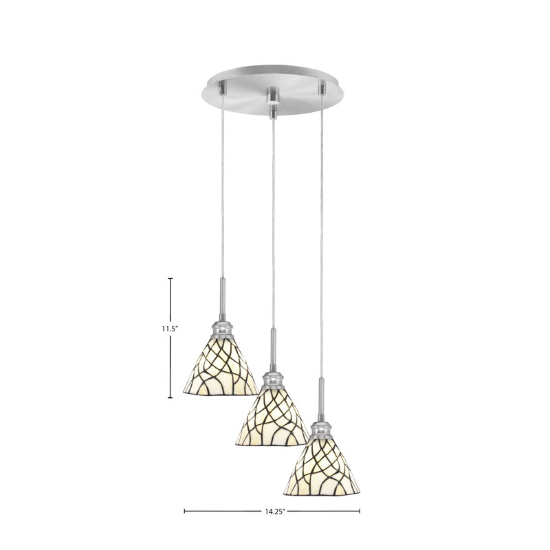 Luminaire suspendu grappe 3 lumières avec verre de 7 po Edge, Nickel brossé