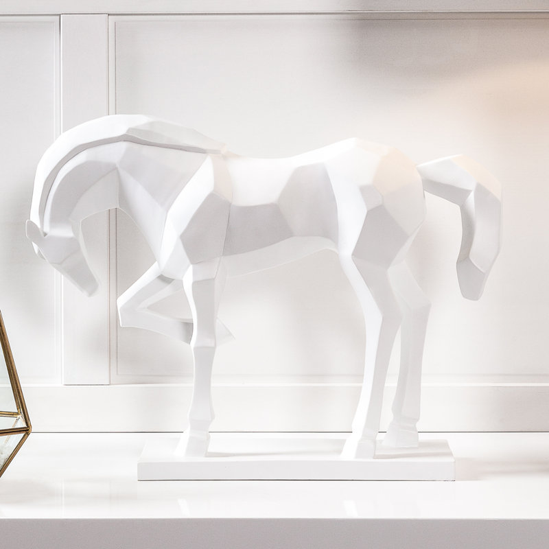 Sculpture cheval blanc à facettes 18 po Stach, Blanc
