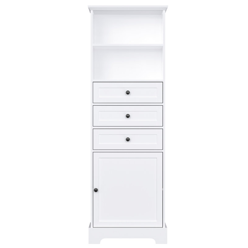 Grande armoire de rangement blanche avec 3 tiroirs et tablettes réglables pour salle de bain, bureau, bureau et intérieur, panneau de fibres à densité moyenne avec finition peinte