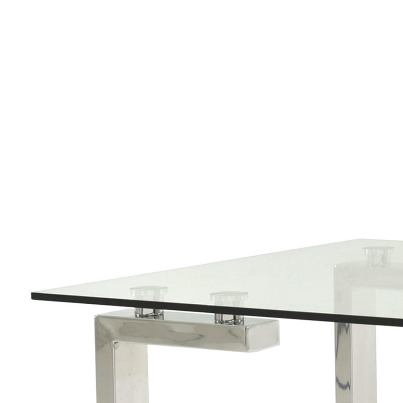 Glass Top Metal Base Dining Table, Silver, 30" W x 50" L