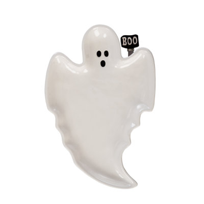 Dolomite Ghost Platter with Boo Spreader, Serving Platter, White, Ceramic, Tabletop, Kitchen, Halloween