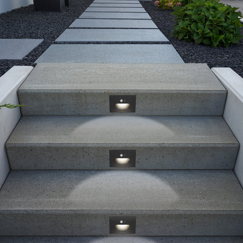 Black Integrated LED Recessed Stair Light with Motion Detection