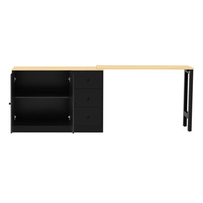Buffet en bois avec table extensible de 47 pouces, peu encombrant et rangement flexible pour le salon, le vestibule de cuisine, les tiroirs silencieux de 89,7 po à 2 portes et 3 tiroirs, la table coulissante