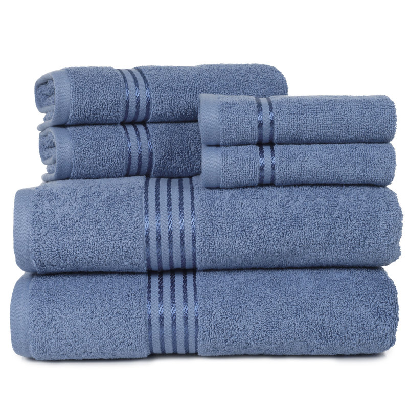 Jordan-Dale Cotton Bath Towel Set - Bathroom Accessories with Machine Washable Towels, Blue, 6 Piece Towel Set