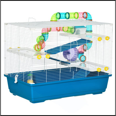 31" Extra Large Hamster Cage With Tubes And Tunnels, 4 Tier Small Animal Cage With Portable Carry Handles, Rat Gerbil Cage With Water Bottle, Food Dis