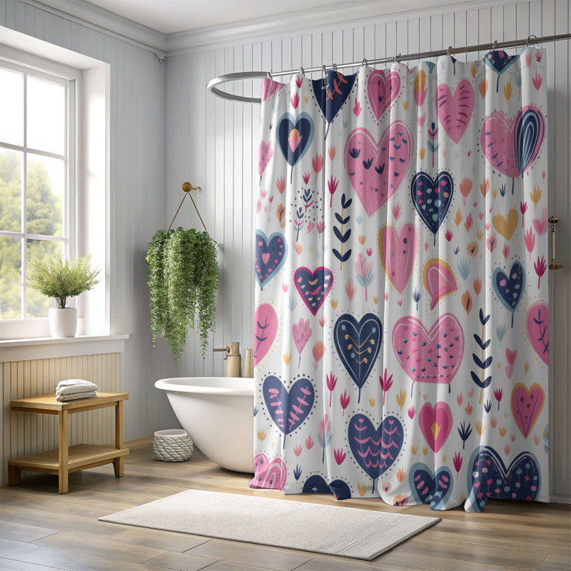 Heartfelt Patterns - Rideau de douche haut de gamme, H 74 po x l 71 po