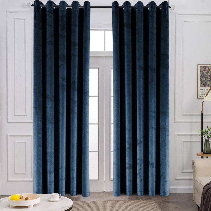 Pownal Crushed Velvet Eyelet Sheer Living Room Curtains, 168 x 183cm, Blue (Navy)