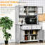 Armoire de cuisine 63,5 "avec rangement pour garde-manger, 4 tablettes, tiroirs, gris cendré, portes en verre, armoire ouverte pour comptoir à micro-ondes, haute, garde-manger
