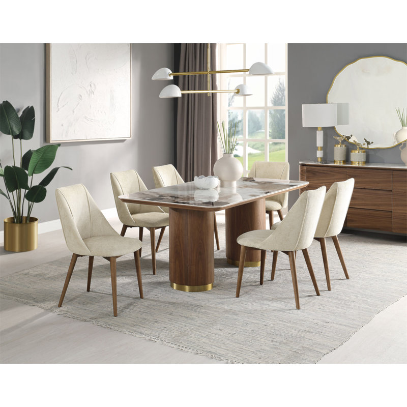 Willene Ceramic Top & Walnut Finish Dining Table